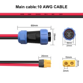 GINTOOYUN 2-Pin Aviation Male Plug to XT60 Cable 10AWG SP21 IP68 Waterproof Aviation Male Plug to XT60 Female Plug Power Cable for Portable Charging Stations,Drones,etc(39 Inch) (Style 1)