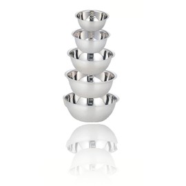 5-Piece Stainless Steel Mixing Bowl Set, Premium Nesting Design for Space-Saving Storage, Easy-Grip Handles, for Cooking, Baking, and Food Prep, Durable Metal Bowls