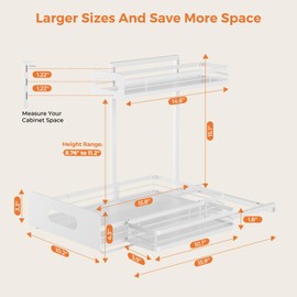 Delamu 2 Pack Metal Bathroom Organizers and Storage, 2 Tier Pull Out Under Sink Organizer with 2 Small Baskets, Adjustable Under Sink Shelf for Multipurpose Cabinet Organizer, White