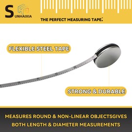 Tape Measure for Pipe Diameter, Precision Measuring Tape 2 m x 6 mm (mm/cm/Inch) Robust Chrome Measuring Gauge for Pipe Installation, Heating, Sanitary