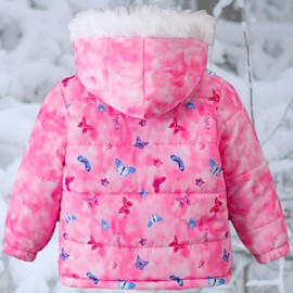Girls' Winter Jacket Toddler Hooded Various Cute Prints Baby Girls' Outerwear Skiing Jackets Snow Suits (US, Age, 4 Years, Butterfly Pink)