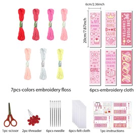 FREEBLOSS 6 Set Pink Cross Stitch Bookmark Kits Heart Pattern Stamped Cross Stitch Kit DIY Embroidery Kit Bookmark Craft Kit with Instructions for Beginners 6x20cm