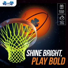Glow in The Dark Basketball Net Hoop Pair – LED Lighted Basketball Hoop Net for Outdoor Standard Hoops – Heavy Duty All-Weather Nylon, Anti-Whip, Luminous Nightlight Basketball Net with Air Pump