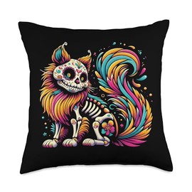 Domestic Longhair Cat Lover Dia De Los Muertos Throw Pillow