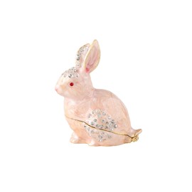 QIFU Cute Mini Pink Rabbit Style Enameled Trinket Box Hinged, Unique Gift for Family