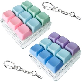 2 Pack 9 in 1 Keyboard Fidget Toy, Keyboard Fidget Keychain Anti-Stress Keyboard Decompression Button Finger Clicker Toys Stress Relief Fidget Gifts (Purple,Pink)