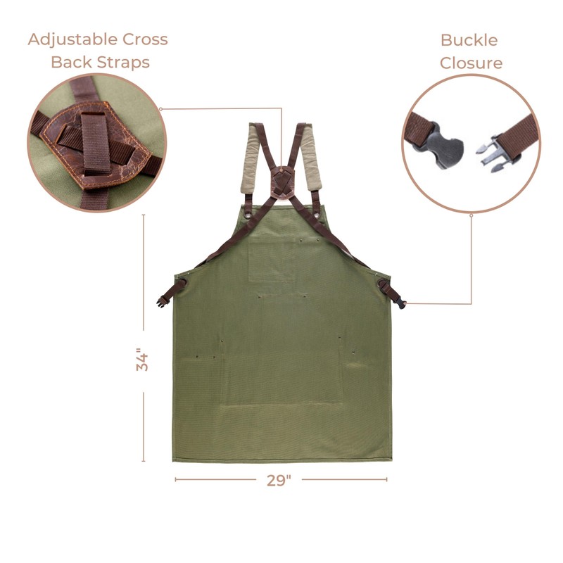 Node Leather - Cross Back Canvas Aprons With Pockets |Adjustable