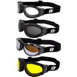 Birdz Eyewear Eagle Red Baron Style Padded Motorcycle Goggles 4 Pairs for Day and Night Riding Comfort in Any Weather Condition
