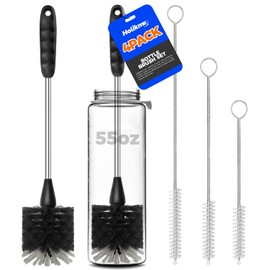 Holikme Bottle Brush Cleaner Set, 14" Long Handle Stainless Steel Bottle Cleaner Brush, 3 Straw Cleaner Brush, Bottle Cleaning Brush for Water Bottle, Cups, Abrasive Wheel Brushes, Straws Black