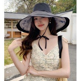 HUAMULAN Wide Brim Women Summer Sun Floppy Hat Ponytail Beach Bucket Fishing Hats Reversible Packable Outdoor UV Protection Black