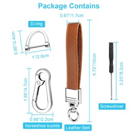 QBUC Genuine Leather Car Keychain,Universal Heavy Duty Metal Key Chain Accessories,Car Fob Key Keychain Holder with 360 Degree Rotatable Snap Swivel and Anti-Lost D-Ring for Men Women(Brown)