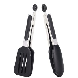 Pharamat Mini Silicone Tongs Set of 2, Small Serving Tongs (7 inch) with Silicone Tips and Stainless Steel Handle, Small Cooking Tongs for Steaks, Salads, Vegetables