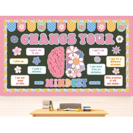 FYSUIMU Growth Mindset Bulletin Board Set Motivational Posters Floral Brain Classroom Decorations Change Your Mindset Cutouts with 140Pcs Glue Points for School Chalkboard Wall Decor, 65Pcs