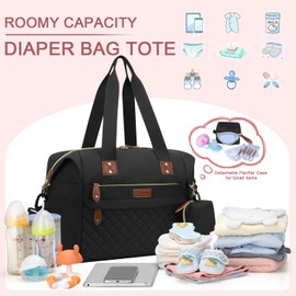 Pritent Diaper Bag Tote, Diaper Baby Bags with Pacifier Case, Shoulder Straps, Stroller Clips, Waterproof Large Mommy Bag Maternity Bag Travel Baby Bag for Mom and Dad, black, Medium