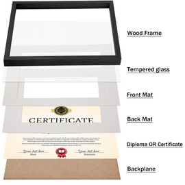 Temgee Black Diploma Frame Tempered Glass - Diploma Frames 8.5x11 with Mats, Wooden Graduation Picture Frame 11x14 without Mat for Certificate, Degree,Document (Set of 2, Black)