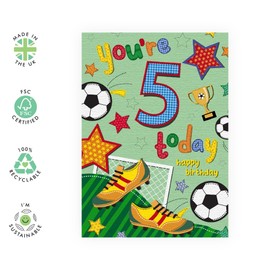 Fifth Birthday Card for Boys - Football Age 5 - Five Year Old - Happy 5th Birthday Greeting Card for Kids - Son - Toddler - Comes With Stickers - By Central 2