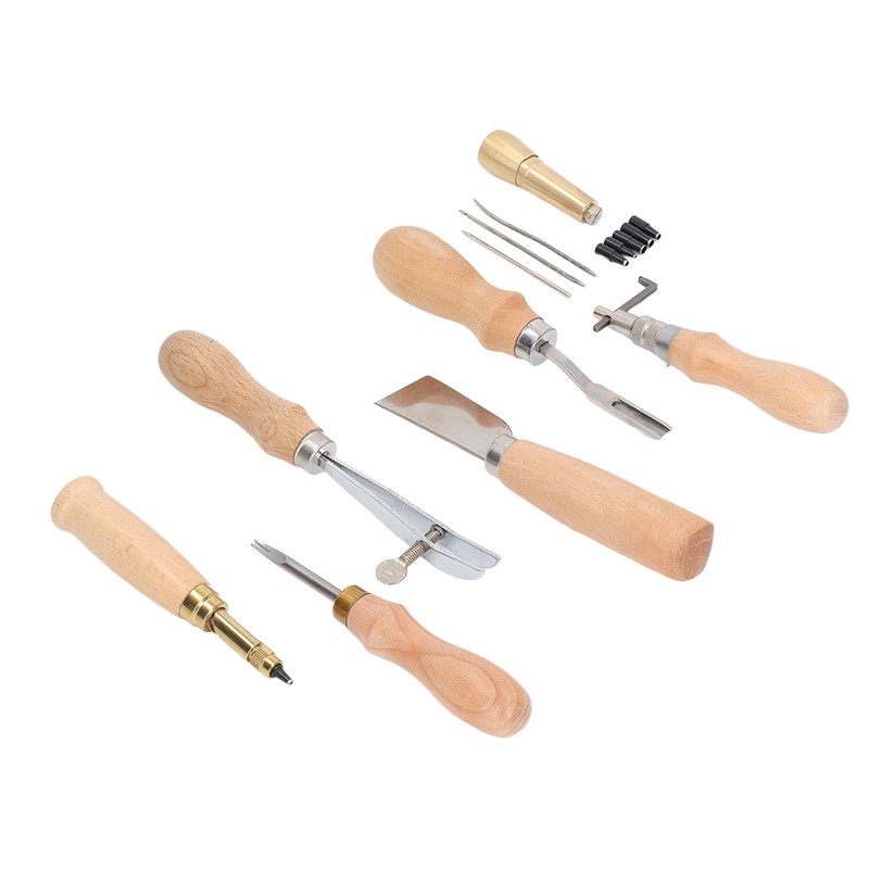 Leather Working Tools Set Log Color Curved Handle DIY Hand