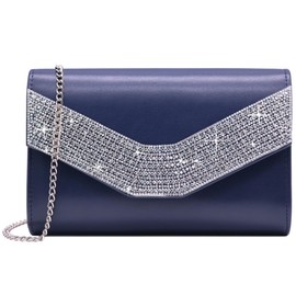 Milisente Clutch Bag for Women, Sparkly Clutch Bags for Wedding Shoulder Crossbody Evening Bag(PU Rhinestone-Navy Blue)