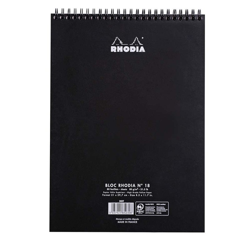 Rhodia Wirebound Notepad, A4, Dot - Black (185039C)