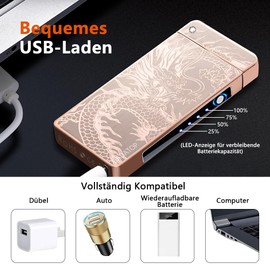 GADATOP Dragon Arc Plasma Flame Lighter - USB Rechargeable, Windproof Electric Lighter for Candle (Gold)