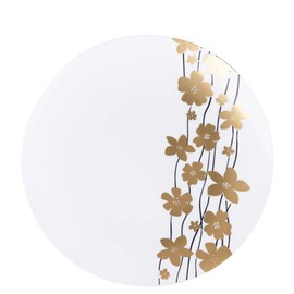 EcoQuality 9" inch Round White Plastic Plates with Gold Vine Design - Disposable China Like Party Plates, Heavy Duty Dinner Plates, Salad Plate, Dessert, Wedding, Serveware (120 PACK)
