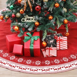 72 Inch Christmas Knitted Tree Skirt Giant Rustic Christmas Tree Mat with Snowflake Reindeer Extra Large Xmas Ornaments for Home Merry Xmas Winter New Year Holiday Party