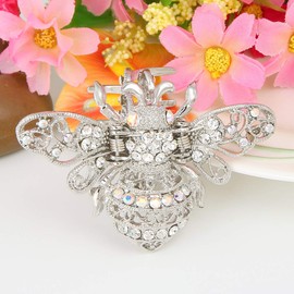 EVER FAITH Clear Crystal Adorable Honey Bee Insect Women Daily Hair Claw Clip Silver-Tone