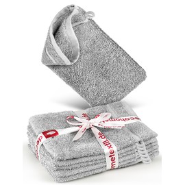 DecoHomeTextil Hand Towel Set, 6 Face Cloths in Light Grey, 100% Cotton, High Quality, Cuddly Soft and Absorbent