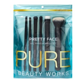 Pure Beauty Works Pretty Face 6pc Makeup Brush Set Premium Synthetic Bristles Blending Brush Stipple Brush Concealer Brush Eyeshadow Brush Angled Brush Brow And Spoolie Makeup Brush Set