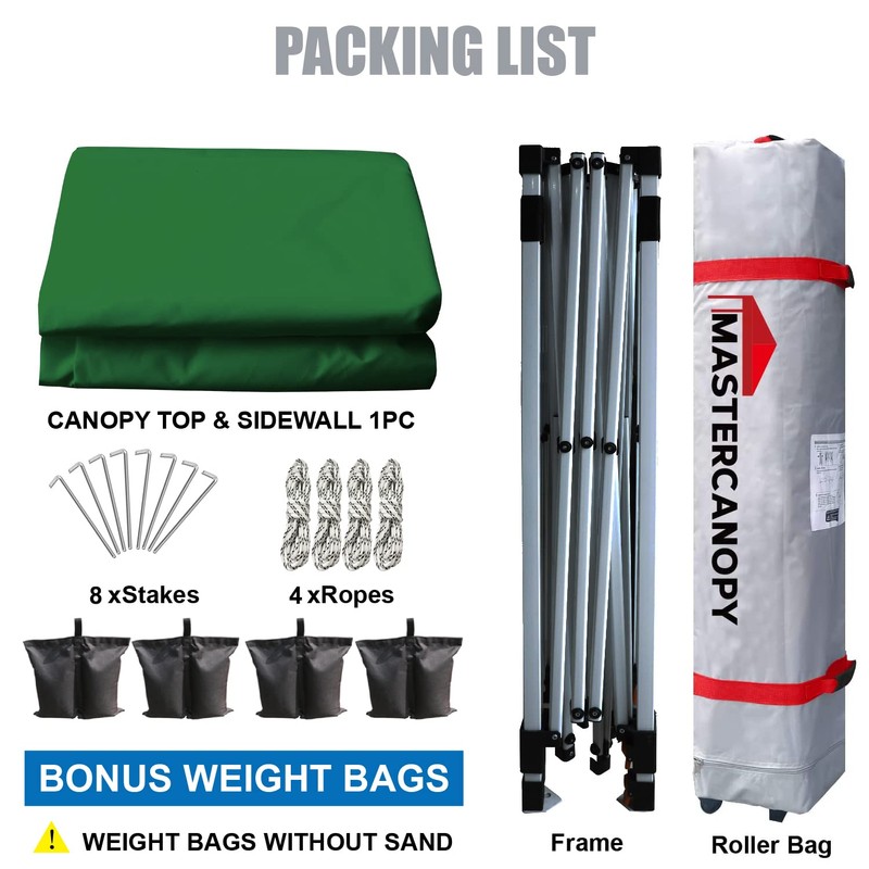 MASTERCANOPY Durable Pop-up Canopy Tent with 1 Sidewall (10'x10',Forest Green)