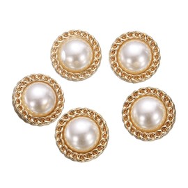 sourcing map 5pcs 24L Pearl Gold Metal Sewing Buttons 15mm 5/8" Round Women Coat Buttons with Plastic Shank Replacement DIY Button for Sewing Clothing Sweater Decoration Craft, #2