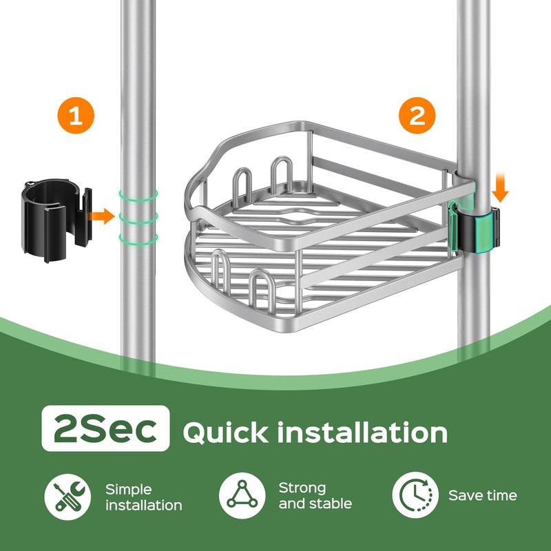 HAMITOR Shower Caddy Tension Pole: Rustproof Quick Install Corner Bathroom