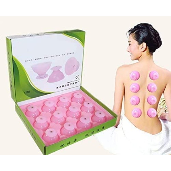 Healthcom 12 Pcs Pink Silicone Cupping Cups Set Professional Vacuum