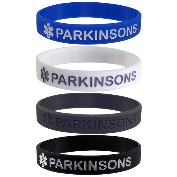 Max Petals PARKINSONS Medical Alert ID Silicone Bracelet Wristbands For Parkinson's Disease (4 Pack)