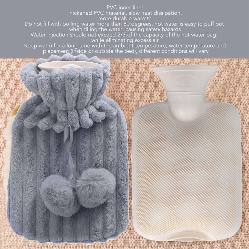 Hot Water Bag PVC Plush Fabric Cover Wide Mouth Design