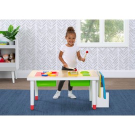 Delta Children Play and Learn Sensory Table for Kids – Includes Shape Sorting, Building Block Baseplate, Gears and Musical Instruments - Use as Sand Table/Sensory Table/Activity Table, White/Primary