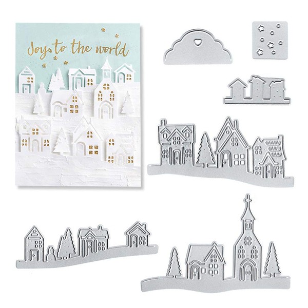 Village House Metal Cutting Dies Stencil Template Molds, Embossing Tool