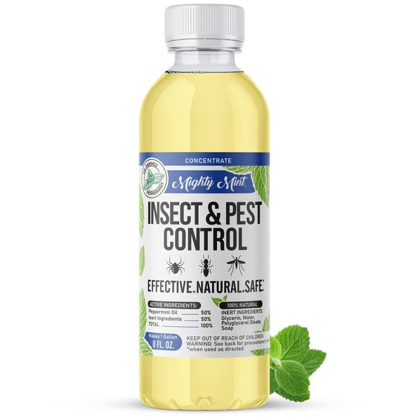 Mighty Mint Insect & Pest Control Peppermint Concentrate 8 oz - Makes 1 Gallon - Plant-Based Formula Kills and Prevents Spiders, Ants, Flying Insects, and More
