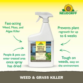 Neudorff Weed and Grass Killer, See Results in 1 Hour: Kills Weeds – Roots and All, Fast Acting Brush and Vine Killer with Non-staining Formula; Rainfast in 3 Hours Ready-to-Use Spray (32 oz).