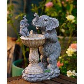 Solar Elephant Bird Bath Garden Ornaments Outdoor Statue Garden Gifts | Waterproof Resin Sculpture with Solar Lights for Patio Lawn Porch Outdoor Decoration