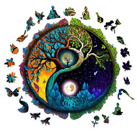 Aeekdook Wooden Puzzles for Adults, Tree of Life Wooden Jigsaw Puzzles for Adults, Wood Puzzles Adult, Unique Shape Wood Cut Puzzles, Birthday Gifts for Family Friend (L-13.3 * 13.3in-300 pcs)