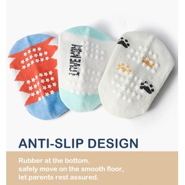 Baby Non Slip Grip Ankle Socks, 12-Pack [Cartoon] Sticky Slippery Cotton Crew Socks for 1-3/3-5 Years Old Infants Toddlers Kids Boys Girls Crawling Unisex Ankle Socks Non Skid Sole for Babies Boy Girl