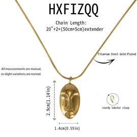 HXFIZQQ 18K Titanium Steel Gold-Plated Bohemian Style Face Pendant Ladies Necklace - Adjustable Length, Simple Collarbone Chain, Ethnic Style Jewelry - Gift for Women.