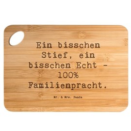 Mr. & Mrs. Panda Bambus - Schneidebrett Spruch Liebe Stiefenkel - Geschenk, Patchworkfamilie, Jubiläen, Holzschneidebrett, Familie, Freude,