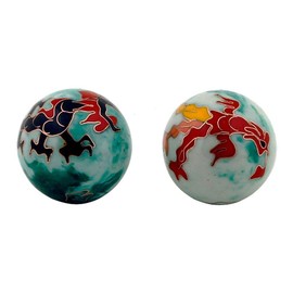 Chinese Health Balls with Chimes; and Dragon(Power & Transformation) & Phoenix(Virtue, Happiness & Luck) Symbols. Health balls stimulate acupressure points. Balls come in a traditional chinese presentation box.