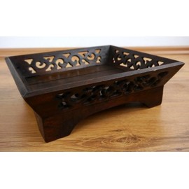 livasia Tablett aus Holz Serviertablett Obstschale (Handarbeit) mit Schnitzerei Brot und Brötchenkorb Holzteller