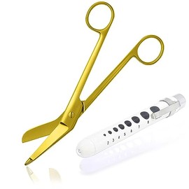 AAProTools Heavy Duty Reusable Penlight + Gold Plated Color Nurse Doctor Lister Bandage Scissors Shears (White + Bandage Scissors 4.5")