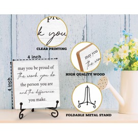 Inspirational Office Decor Desk Sign, May You Be Proud Of The Work You Do Wood Sign, Coworker Gifts for Women, Rustic Wooden Plaque Sign With Iron Stand, Office Desk Shelf Decor -76
