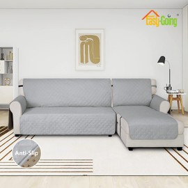 Easy-Going Waterproof Sectional Couch Covers with Chaise 2-Piece Non Slip L Shape Sofa Cover for Dogs Leakproof Furniture Protector Cover with Adjustable Strap for Pets (X-Large, Light Gray)