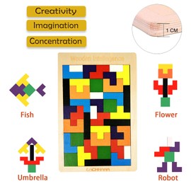 EACHHAHA Montessori Toy from 4 Years, 3-in-1 Tangram Wooden Puzzle Children, Creative Educational Toy, Promotes Spatial Imagination and Logical Thinking, Gift Idea for Children